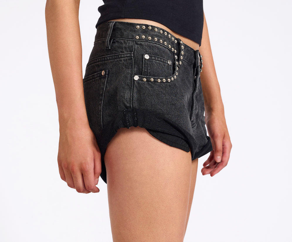 Bandits Low Waist Studded Denim Shorts - Washed Black