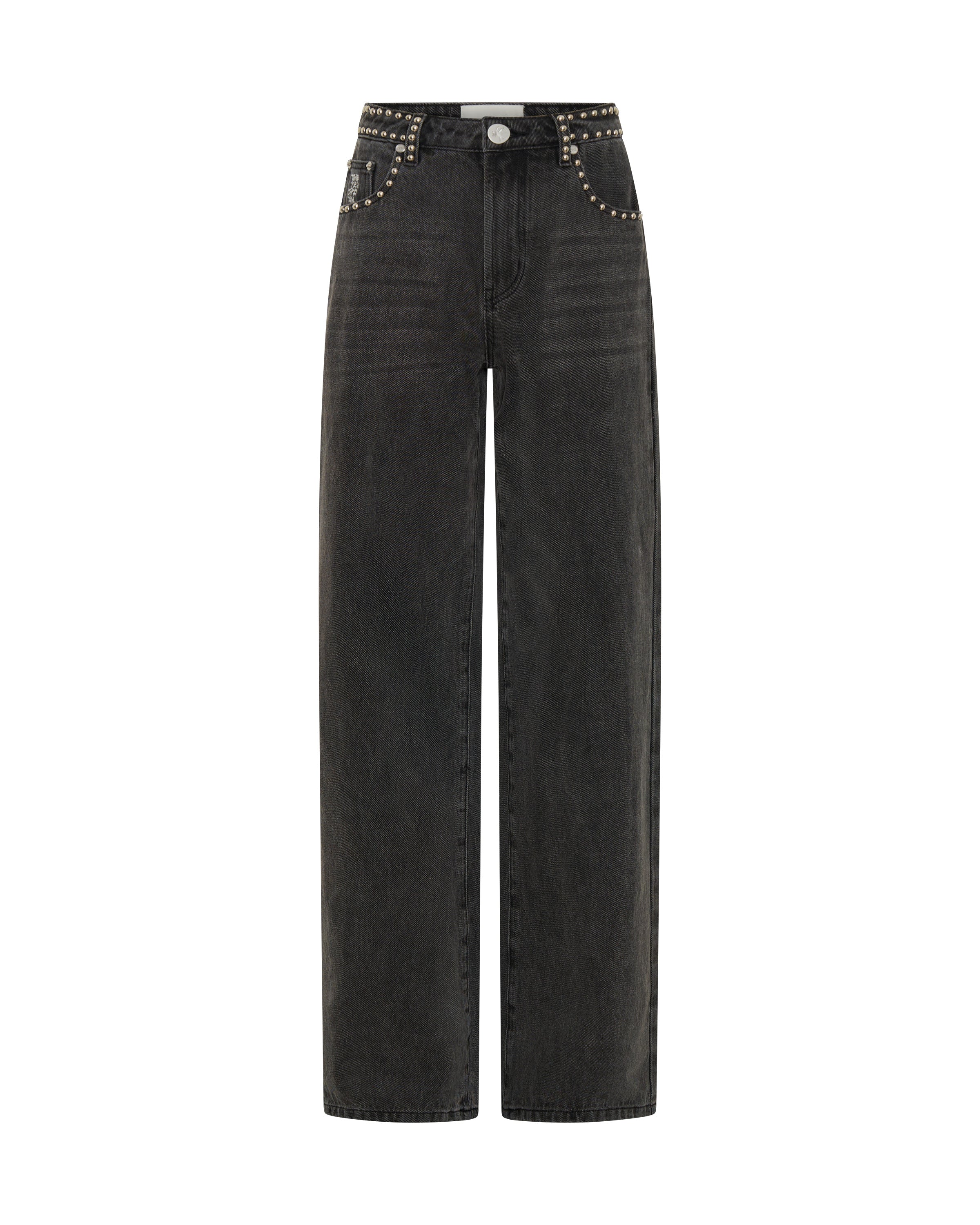 Jackson Mid Waist Wide Leg Studded Denim Jeans - Black | One