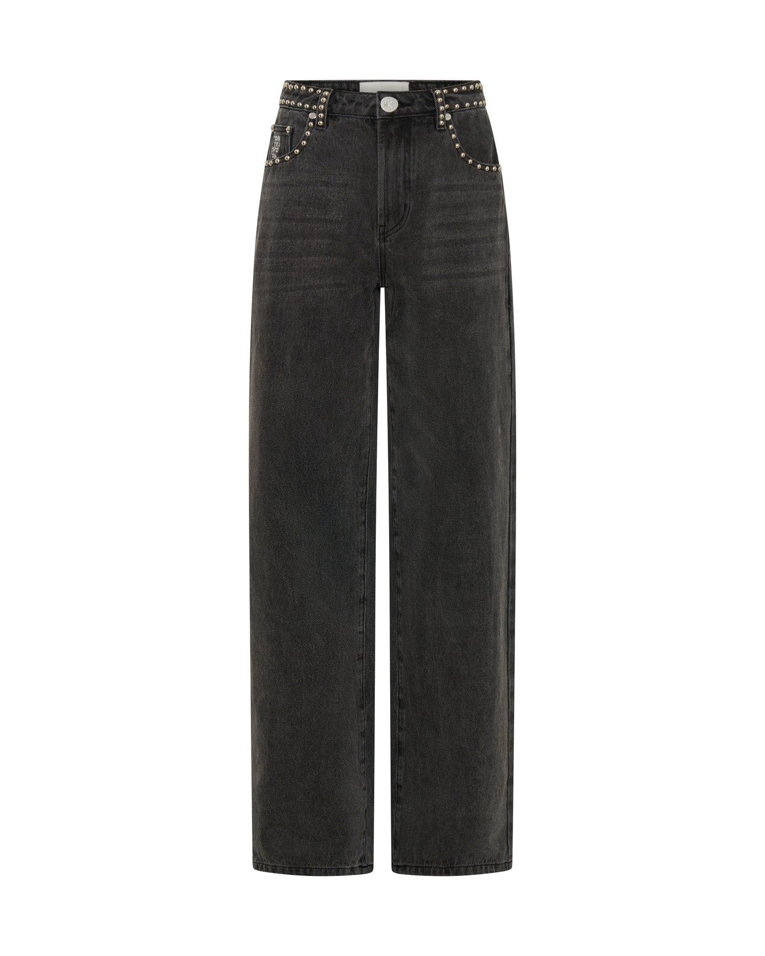 Last Stock Jackson Mid Waist Wide Leg Studded Denim Jeans - Black
