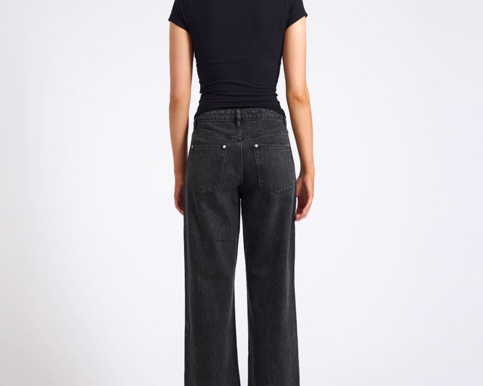 Jackson Mid Waist Wide Leg Studded Denim Jeans - Black