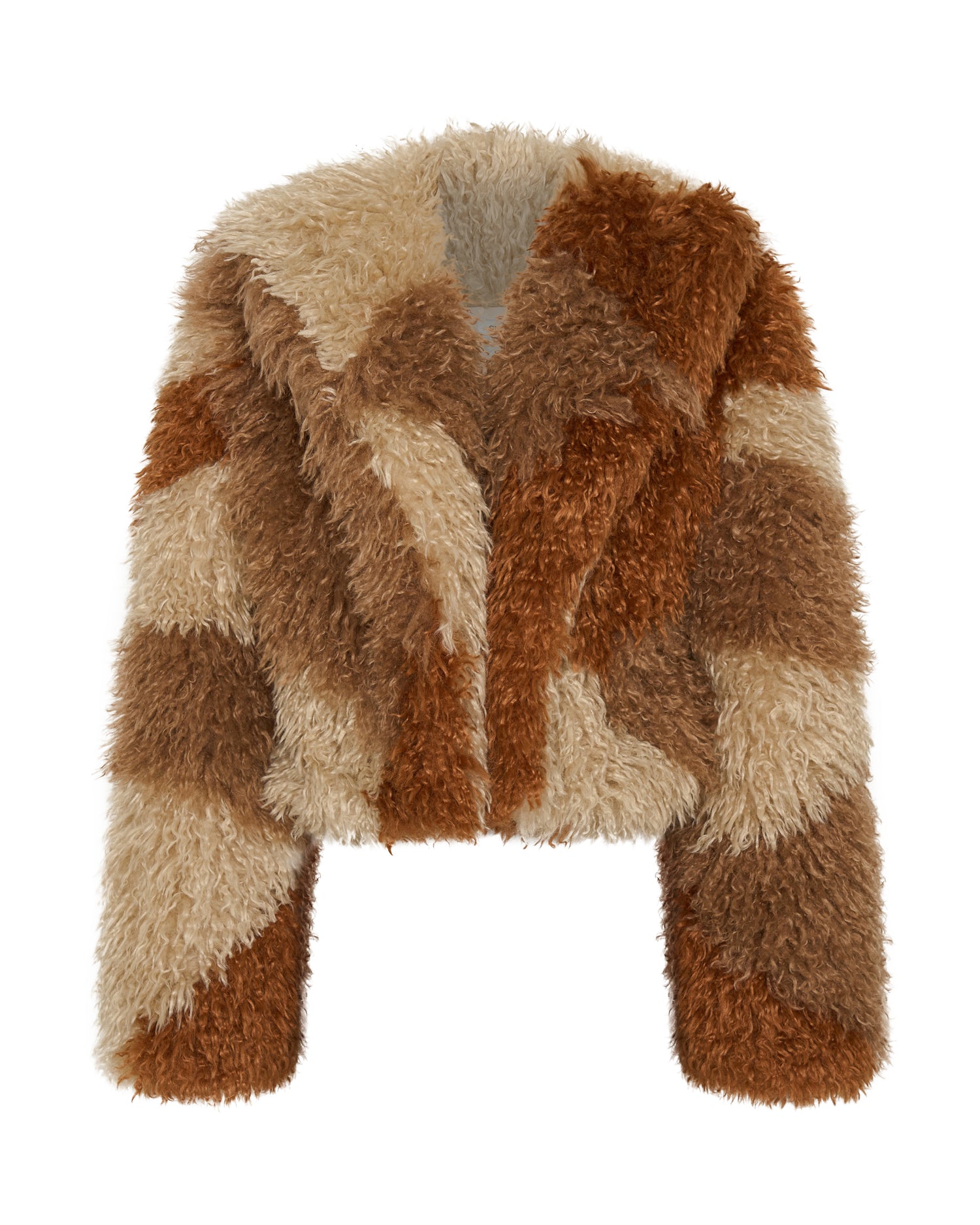  Mongolian Cropped Faux Fur Jacket - Tan