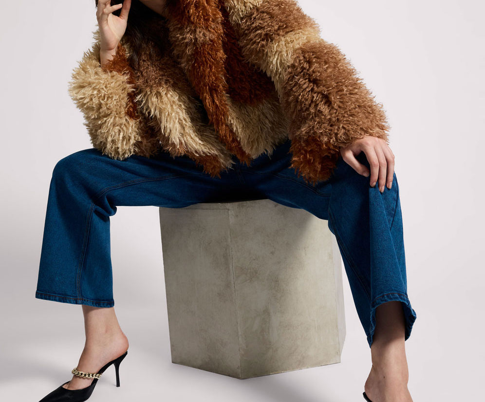Mongolian Cropped Faux Fur Jacket - Tan