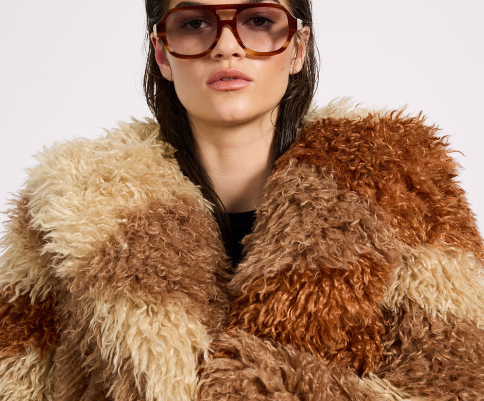 Mongolian Cropped Faux Fur Jacket - Tan