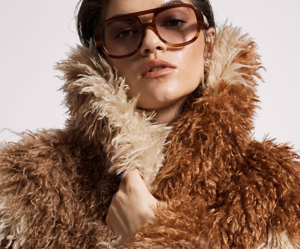 Mongolian Cropped Faux Fur Jacket - Tan