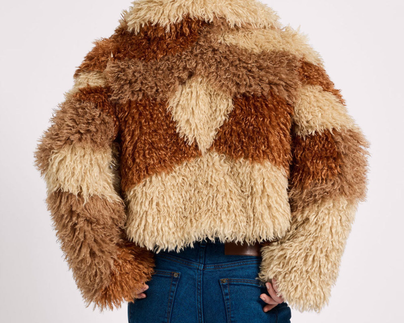 Mongolian Cropped Faux Fur Jacket - Tan