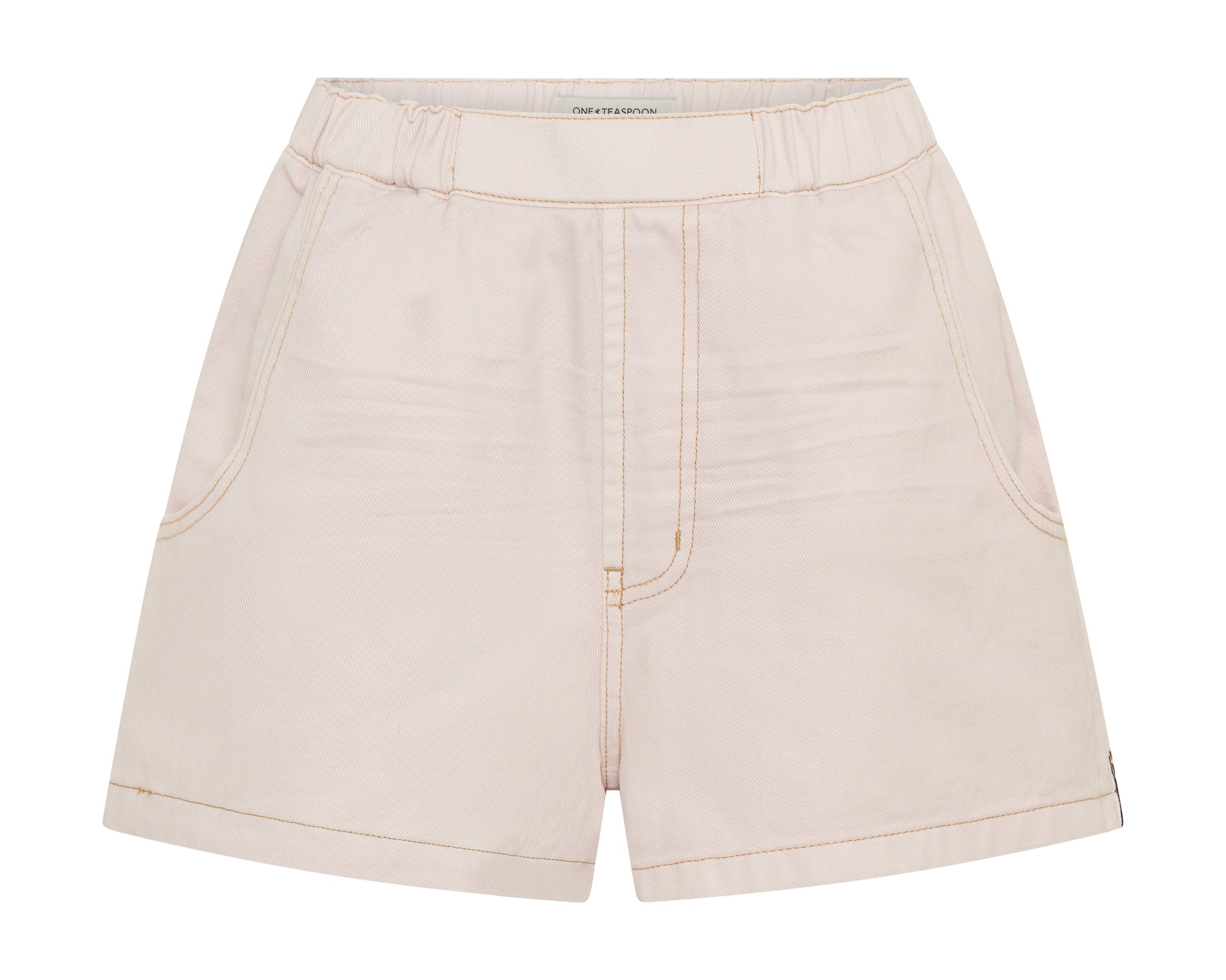 Funks High Waist Elasticated Flippy Denim Shorts - Pink Tint