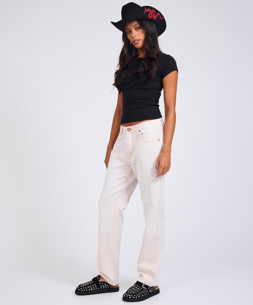 Austins Mid Waist Relaxed Straight Leg Jeans - Pink Tint
