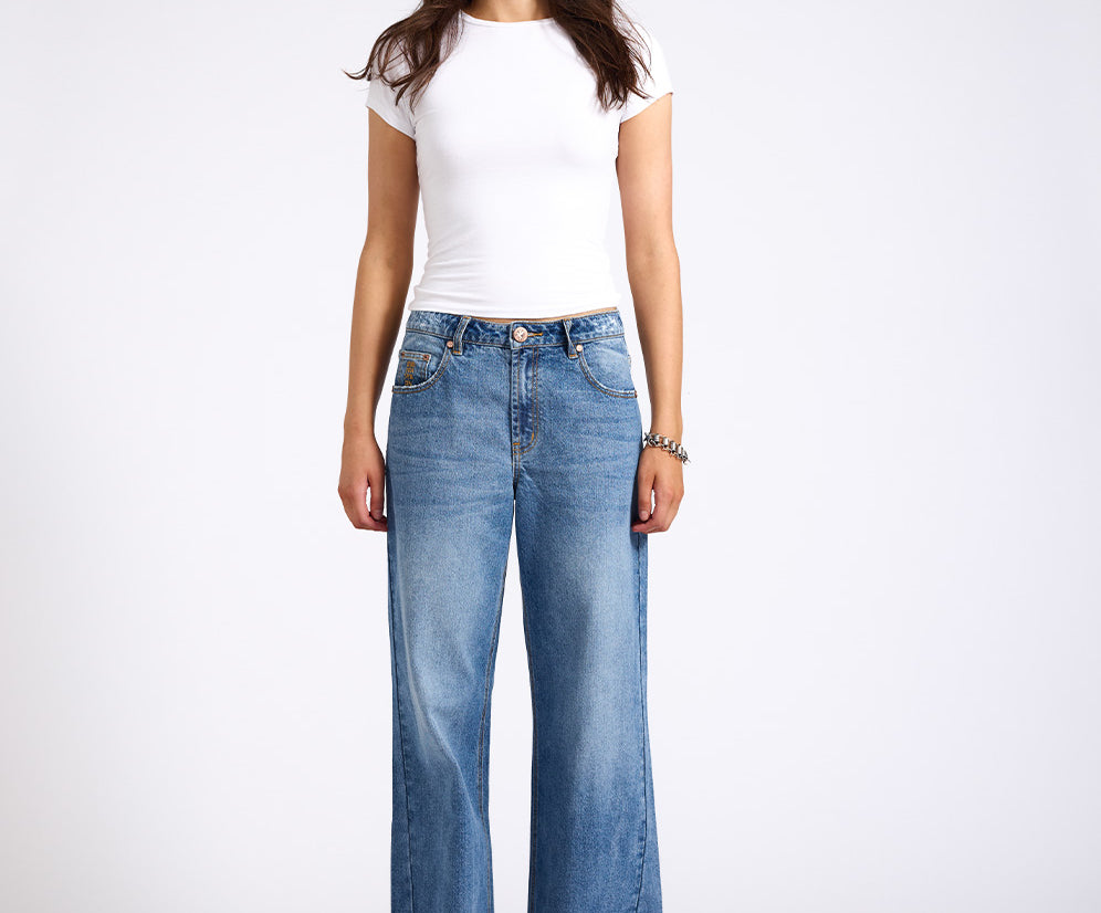 Jackson Mid Waist Wide Leg Denim Jeans - Hoodlum Blue