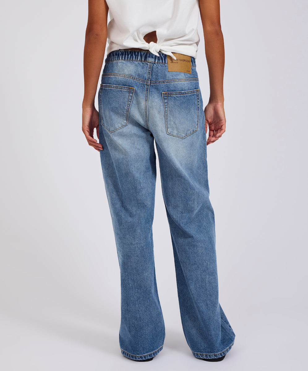 Roadhouse Mid Waist Wide Leg Drawstring Denim Jean - Hoodlum Blue
