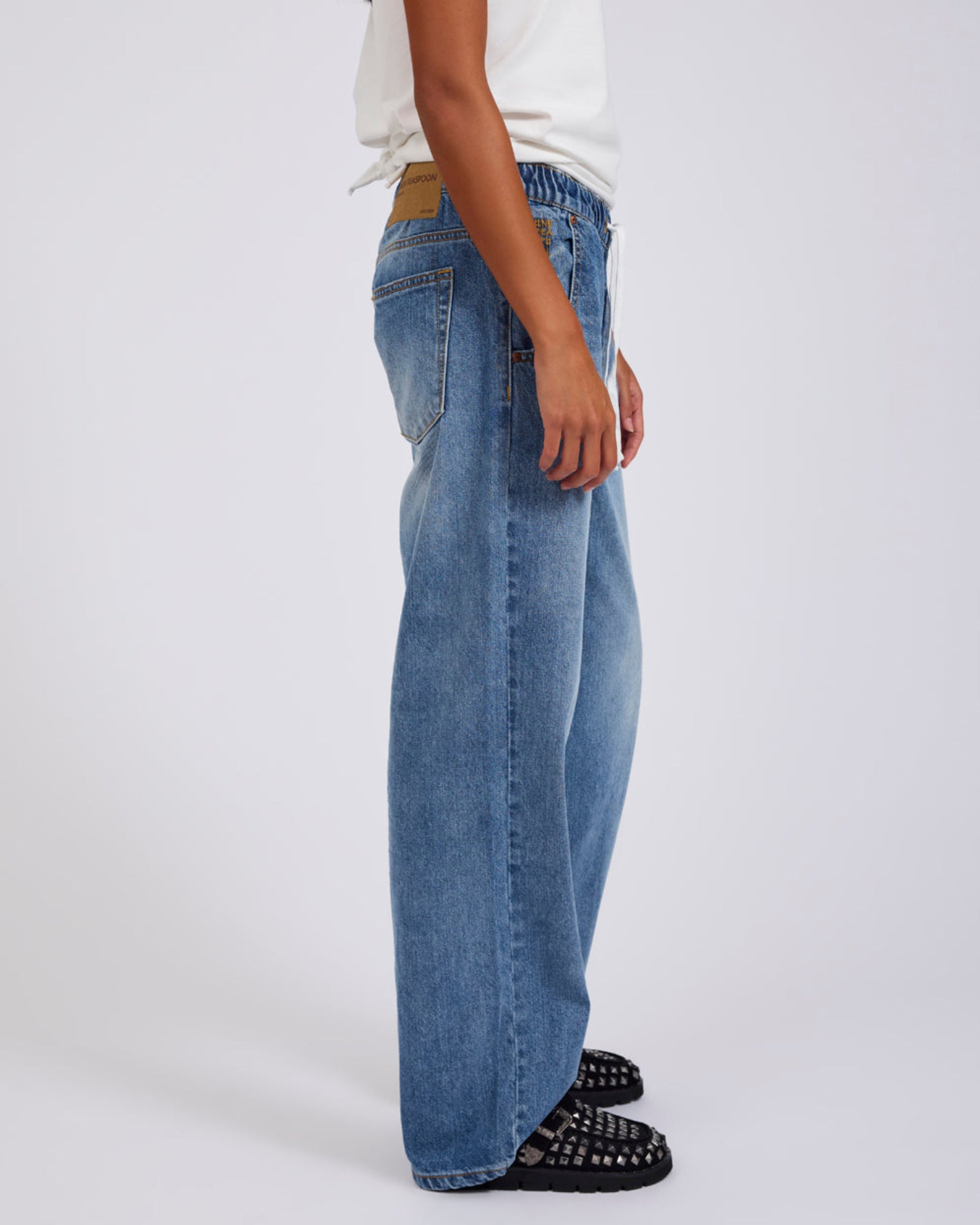 Roadhouse Mid Waist Wide Leg Drawstring Denim Jean - Hoodlum Blue