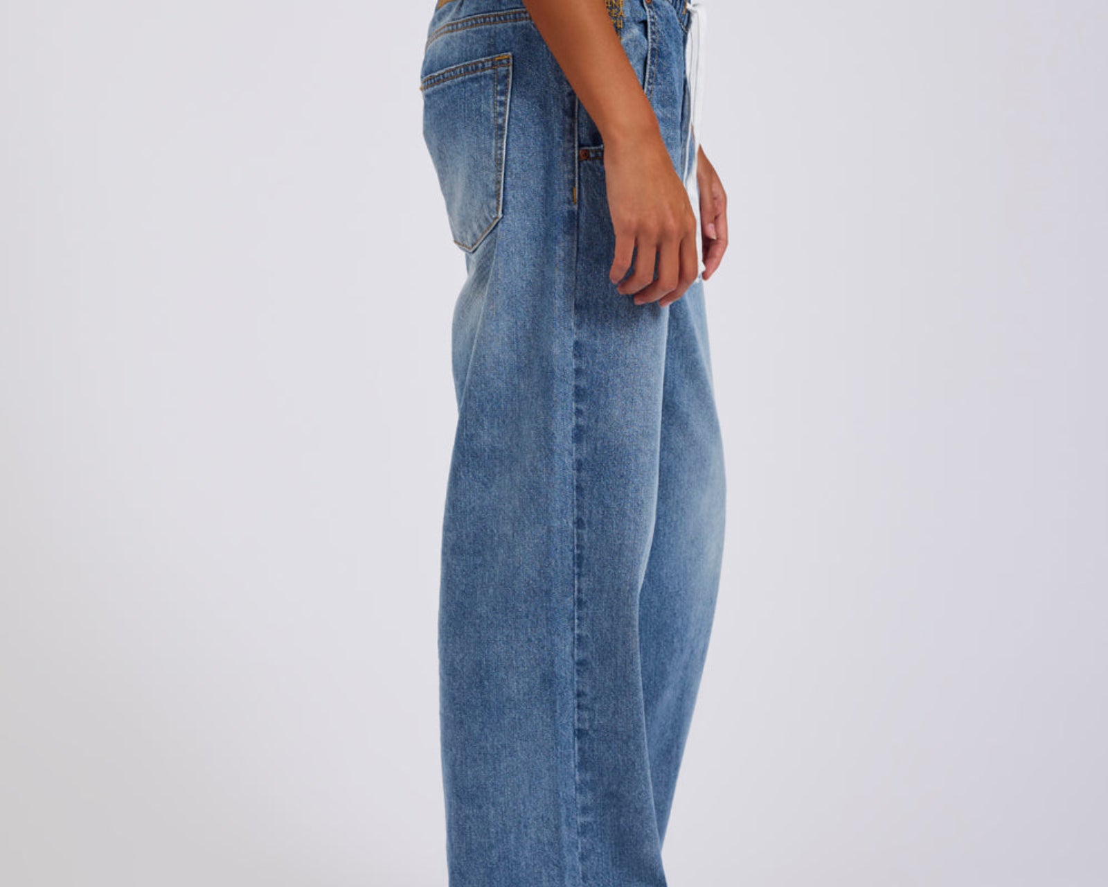 Roadhouse Mid Waist Wide Leg Drawstring Denim Jean - Hoodlum Blue