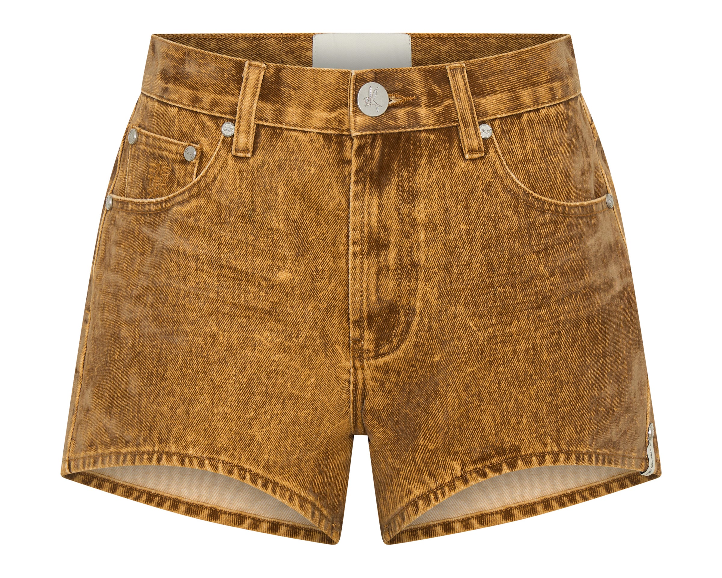 Truckers Mid Waist Relaxed Flocked Denim Shorts - Burnt Tobacco