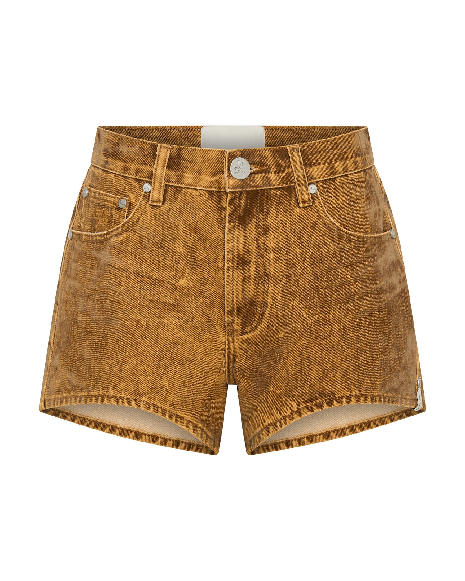  Truckers Mid Waist Relaxed Flocked Denim Shorts - Burnt Tobacco