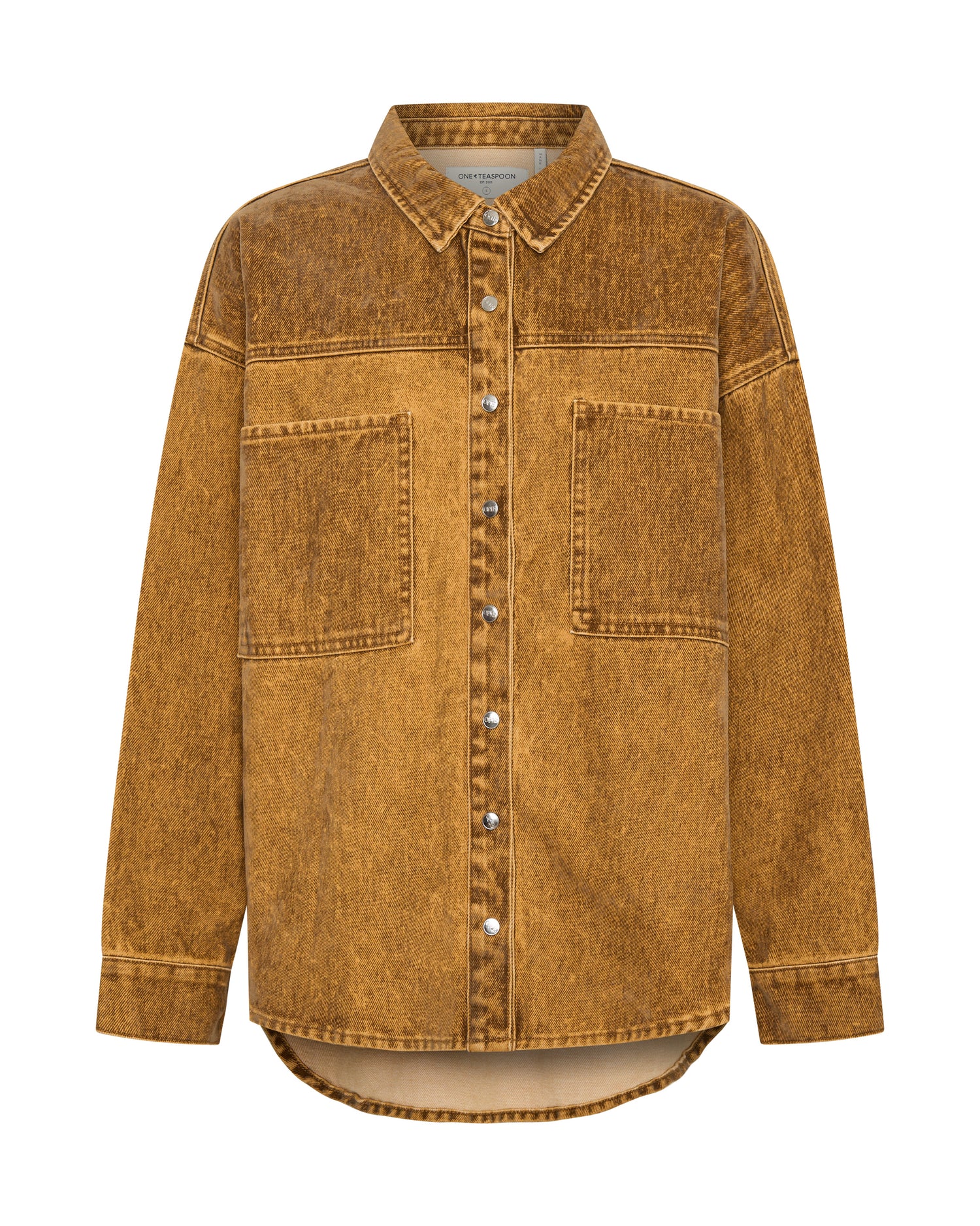  Daria Flocked Denim Shacket - Burnt Tobacco