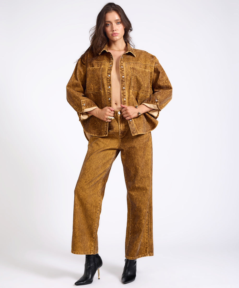  Baxters Mid Waist Wide Leg Denim Jeans - Burnt Tobacco