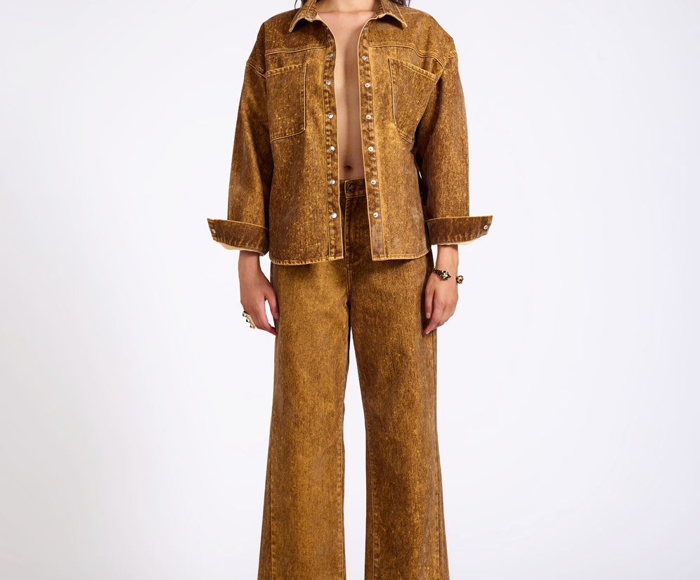 Baxters Mid Waist Wide Leg Denim Jeans - Burnt Tobacco