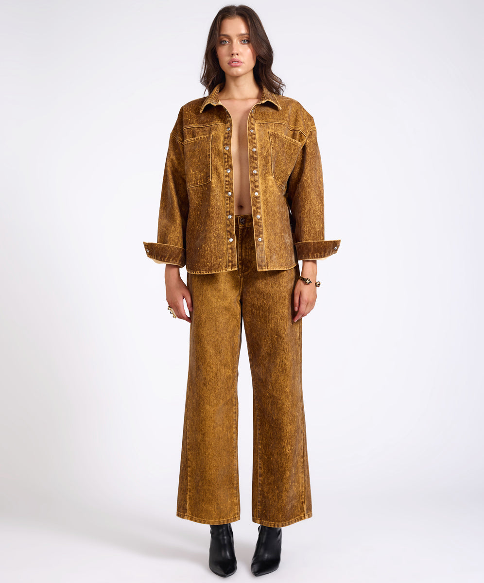  Baxters Mid Waist Wide Leg Denim Jeans - Burnt Tobacco