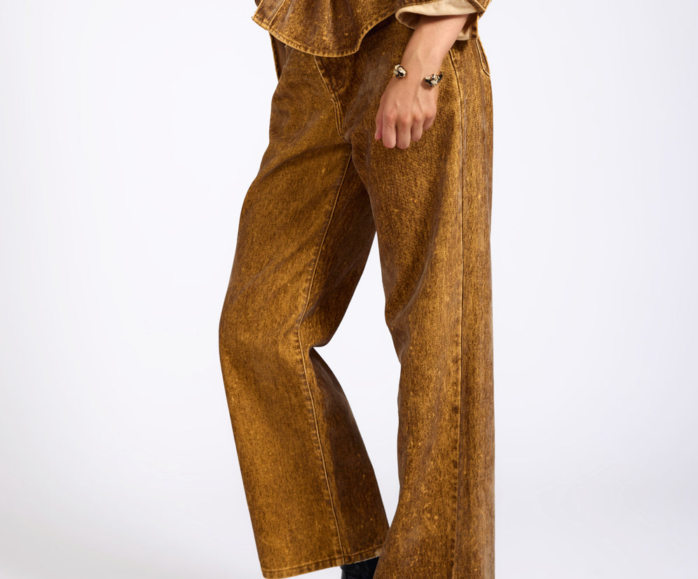 Baxters Mid Waist Wide Leg Denim Jeans - Burnt Tobacco