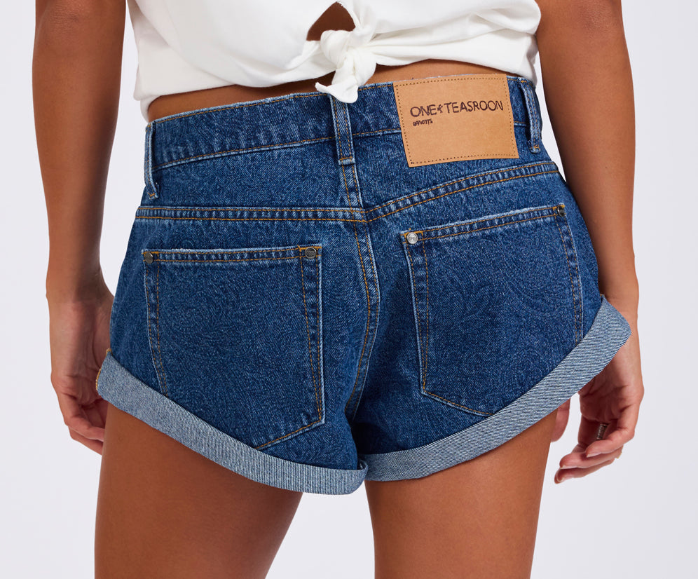 Bandits Low Waist Denim Shorts - Blue Paisley