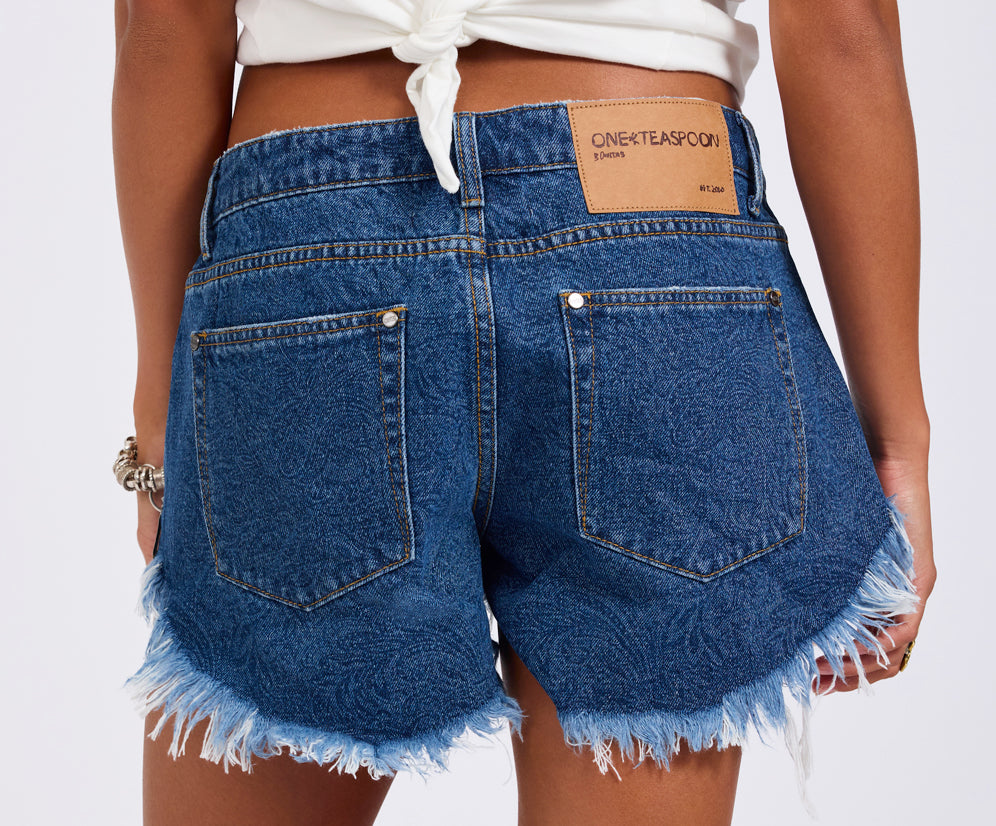 Bonitas Low Waist Denim Shorts - Blue Paisley