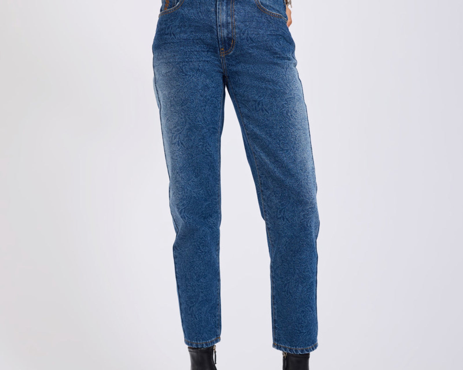 Slims High Waist Cropped Slim Fit Denim Jeans - Blue Paisley