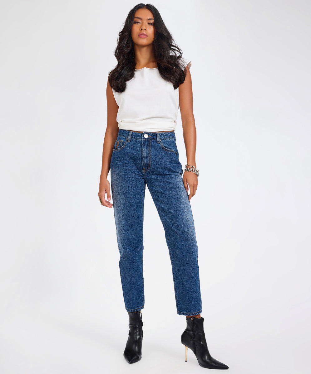  Slims High Waist Cropped Slim Fit Denim Jeans - Blue Paisley