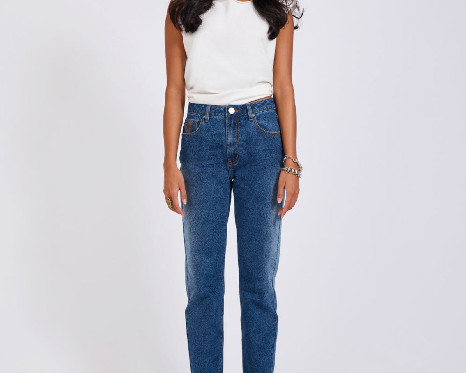 Slims High Waist Cropped Slim Fit Denim Jeans - Blue Paisley
