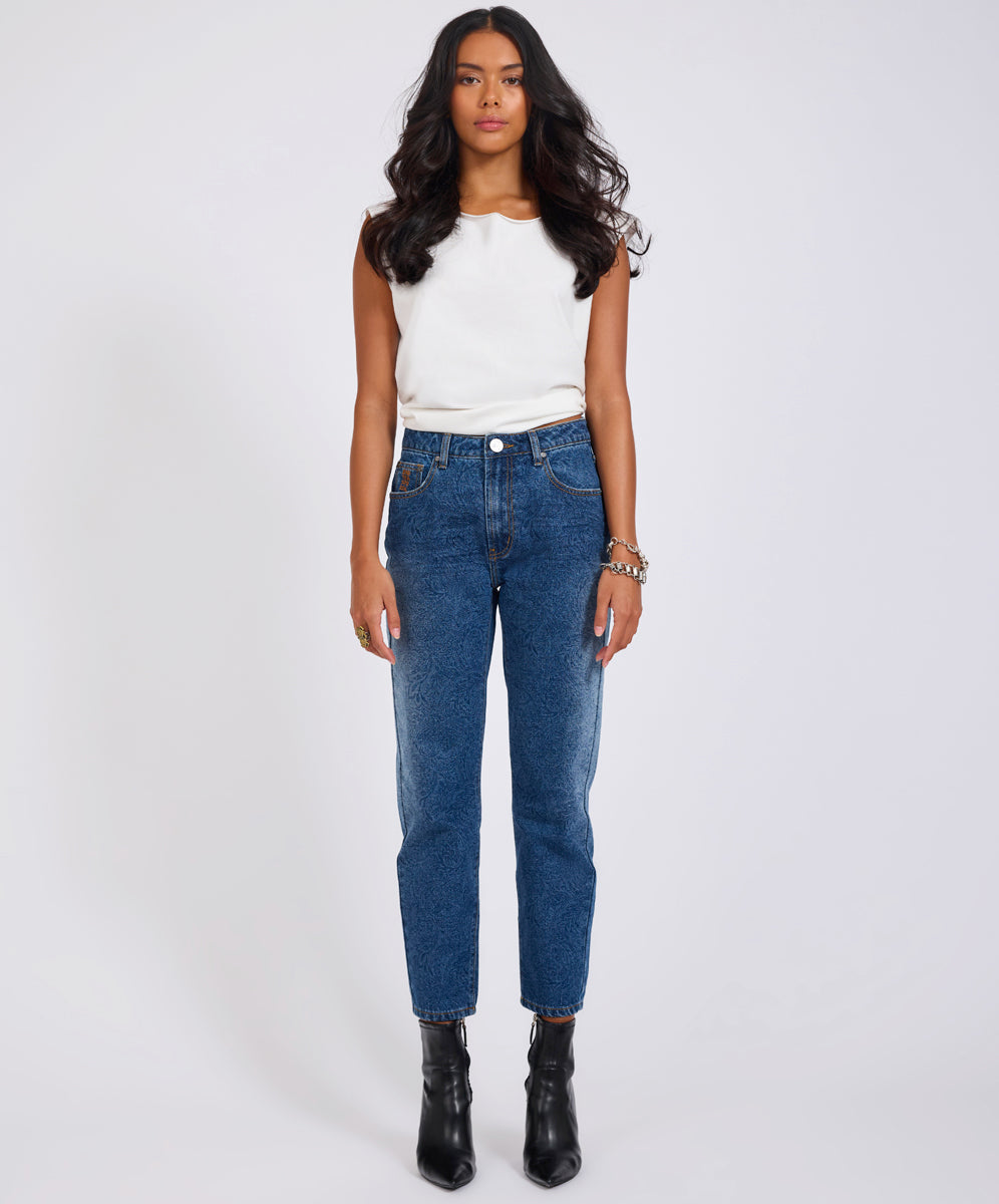  Slims High Waist Cropped Slim Fit Denim Jeans - Blue Paisley