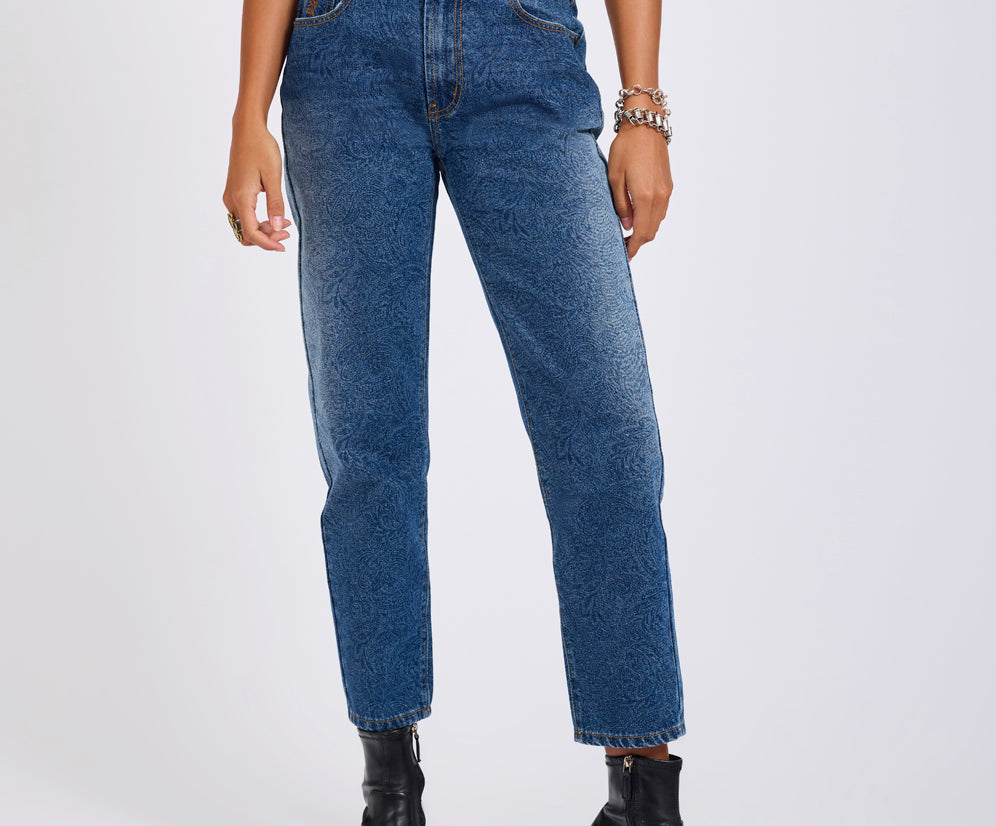 Slims High Waist Cropped Slim Fit Denim Jeans - Blue Paisley