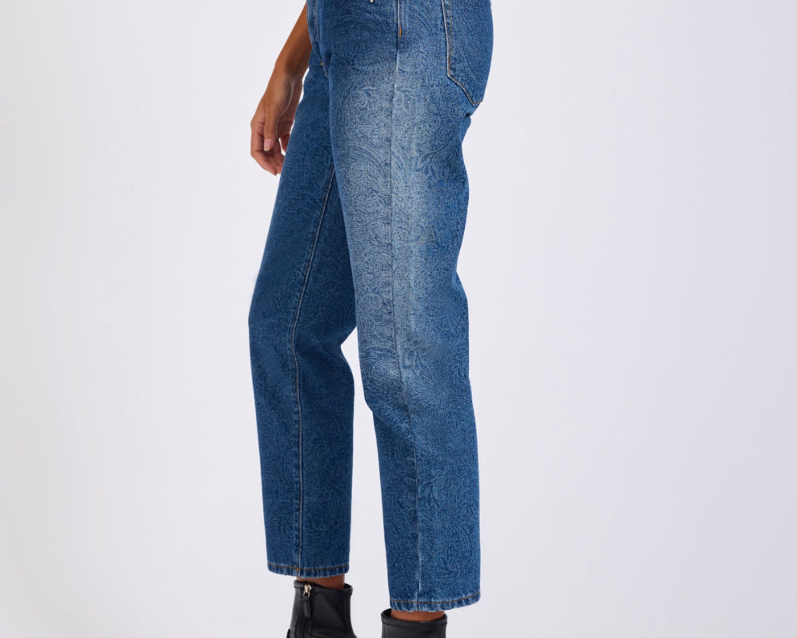 Slims High Waist Cropped Slim Fit Denim Jeans - Blue Paisley