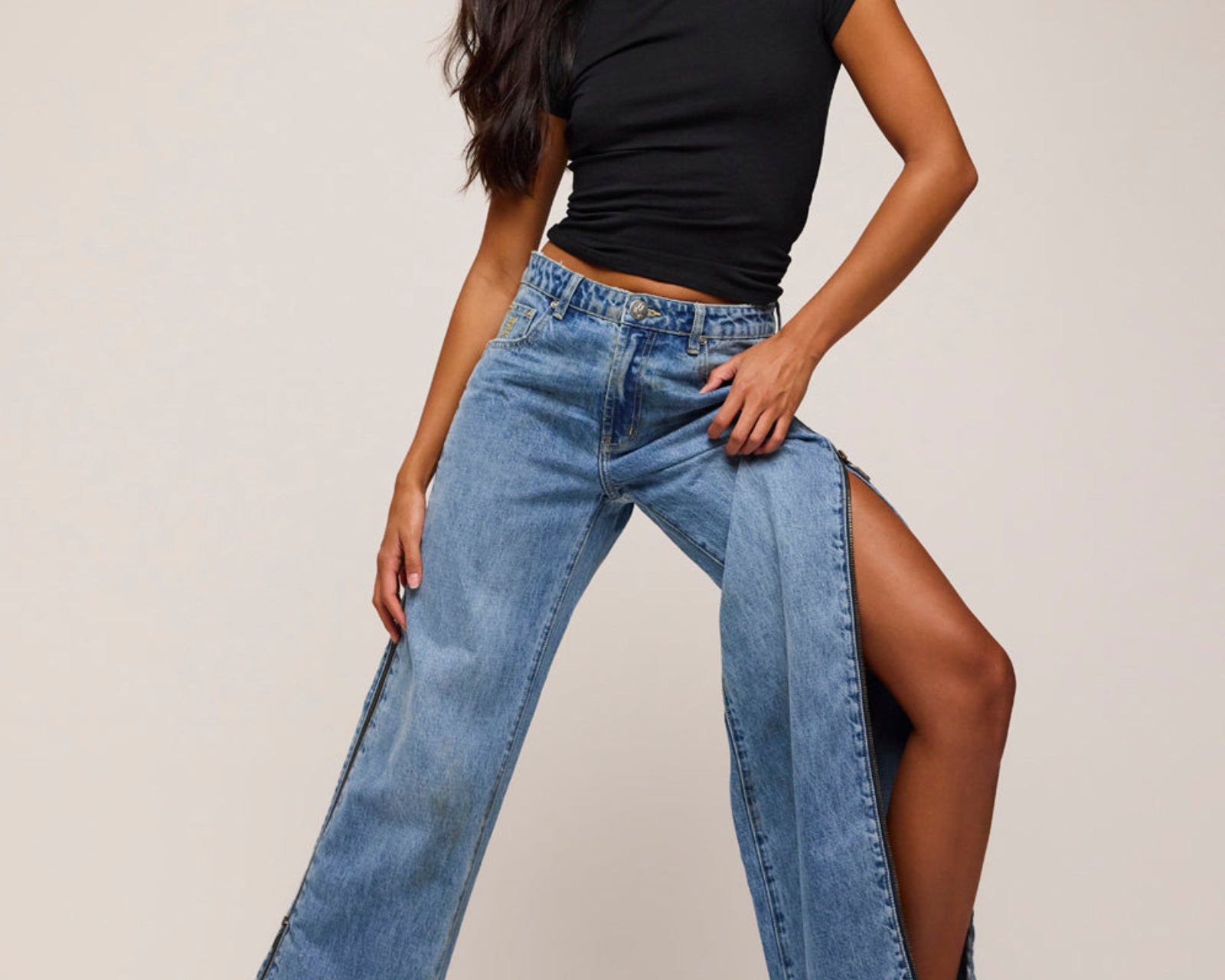 Low Riders Low Waist Wide Leg Zipped Denim Jeans