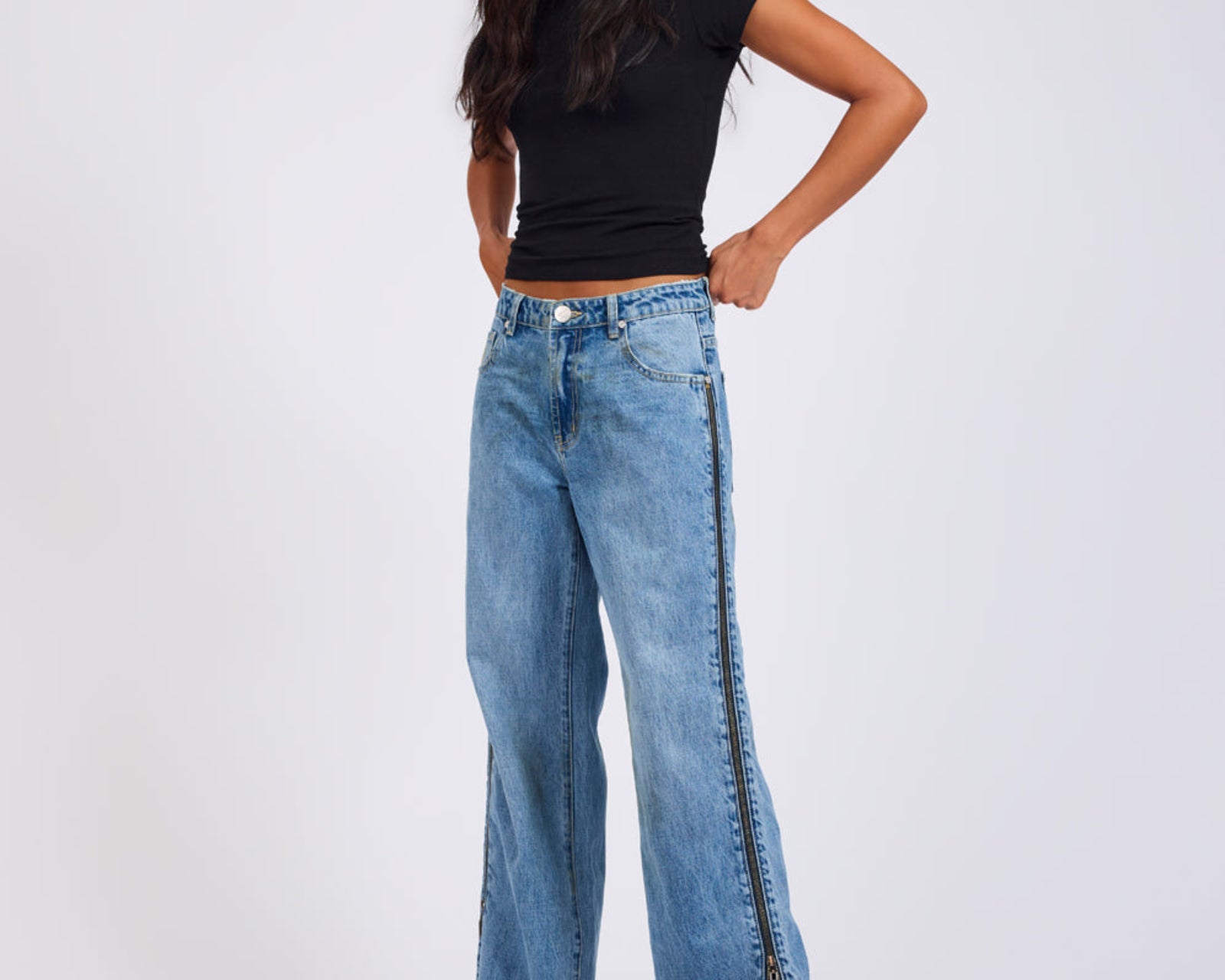 Low Riders Low Waist Wide Leg Zipped Denim Jeans