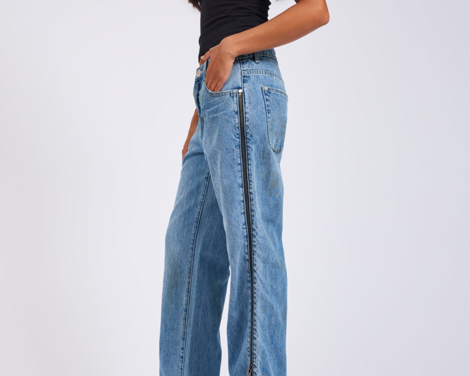 Low Riders Low Waist Wide Leg Zipped Denim Jeans