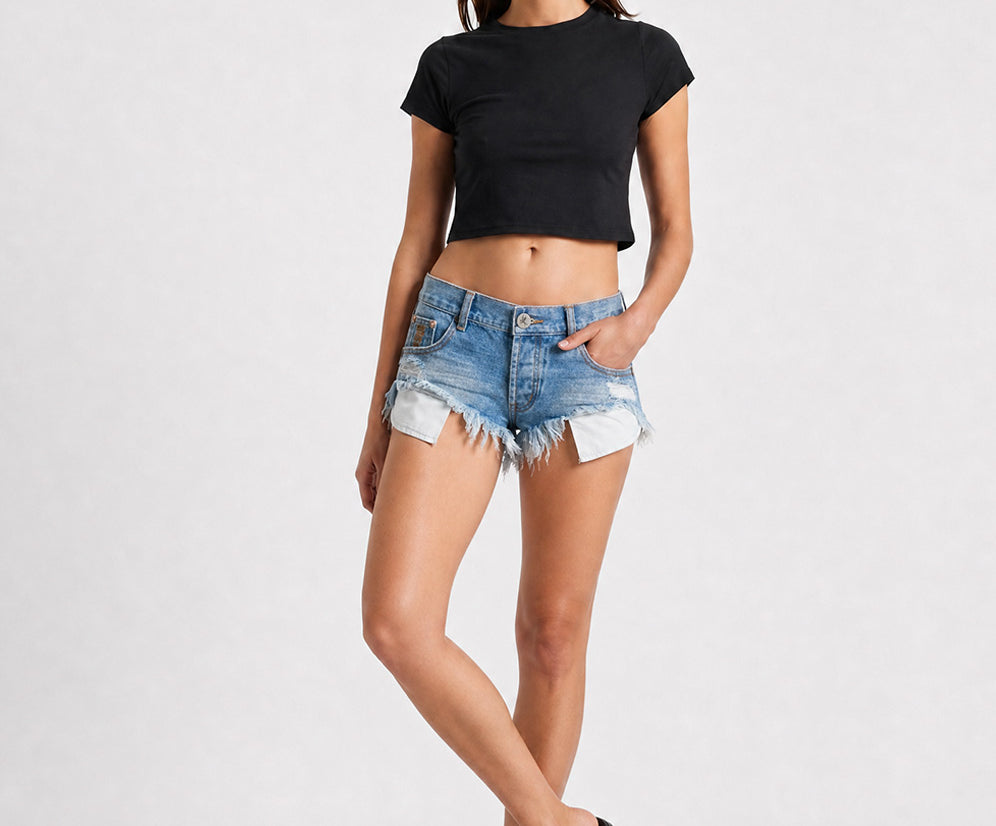Micro Dukes Low Waist Mini Denim Shorts - Cobaine Blue
