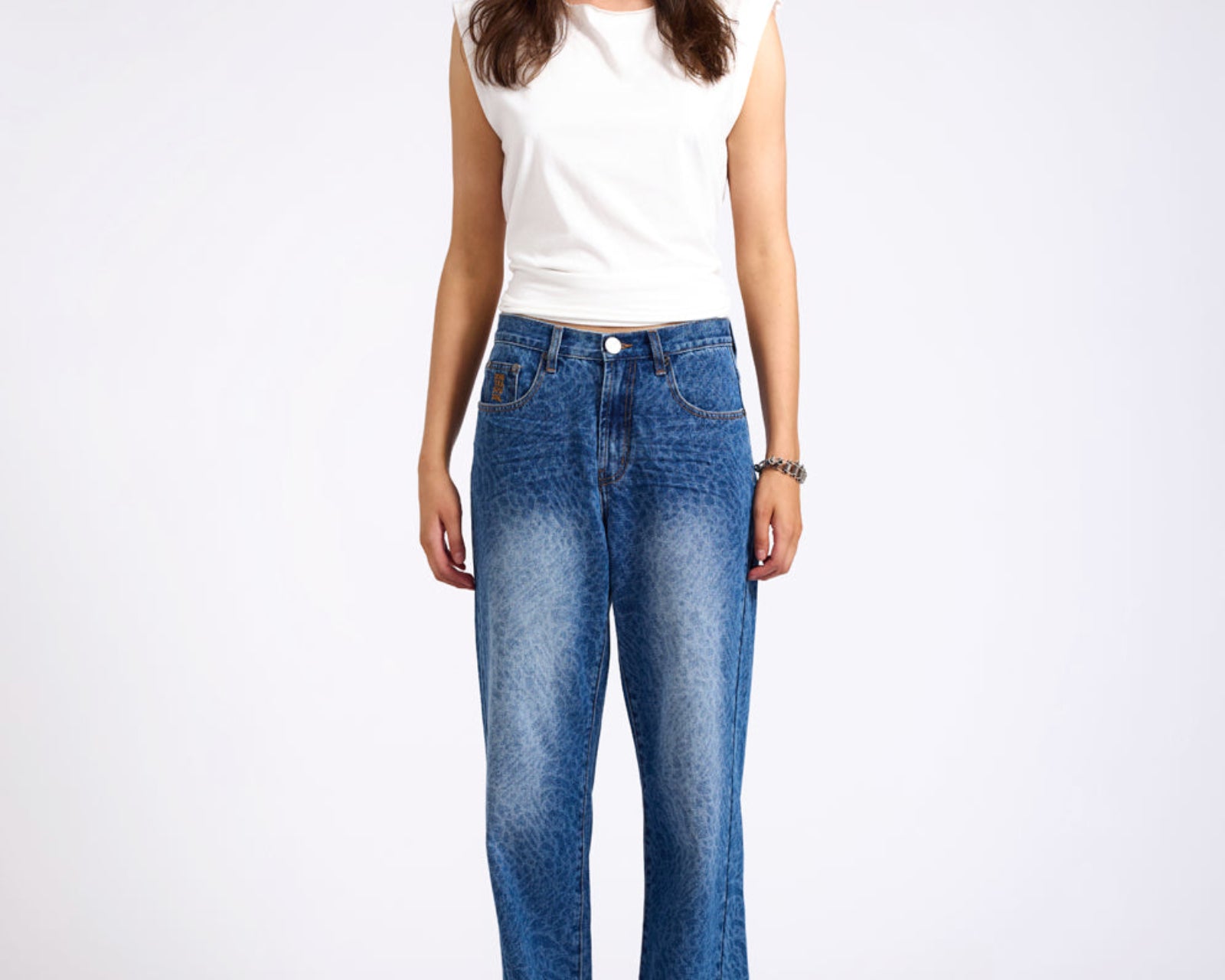 Jackson Mid Waist Wide Leg Denim Jeans - Blue Animal