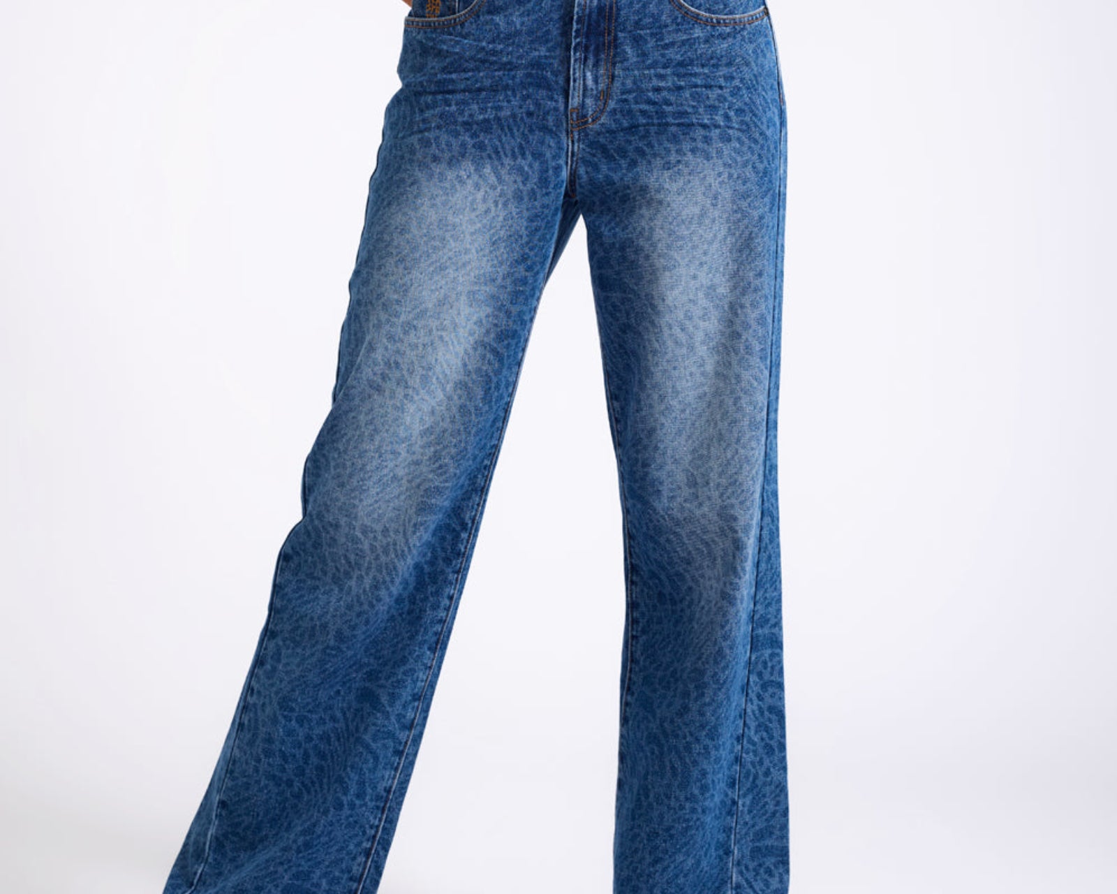 Jackson Mid Waist Wide Leg Denim Jeans - Blue Animal