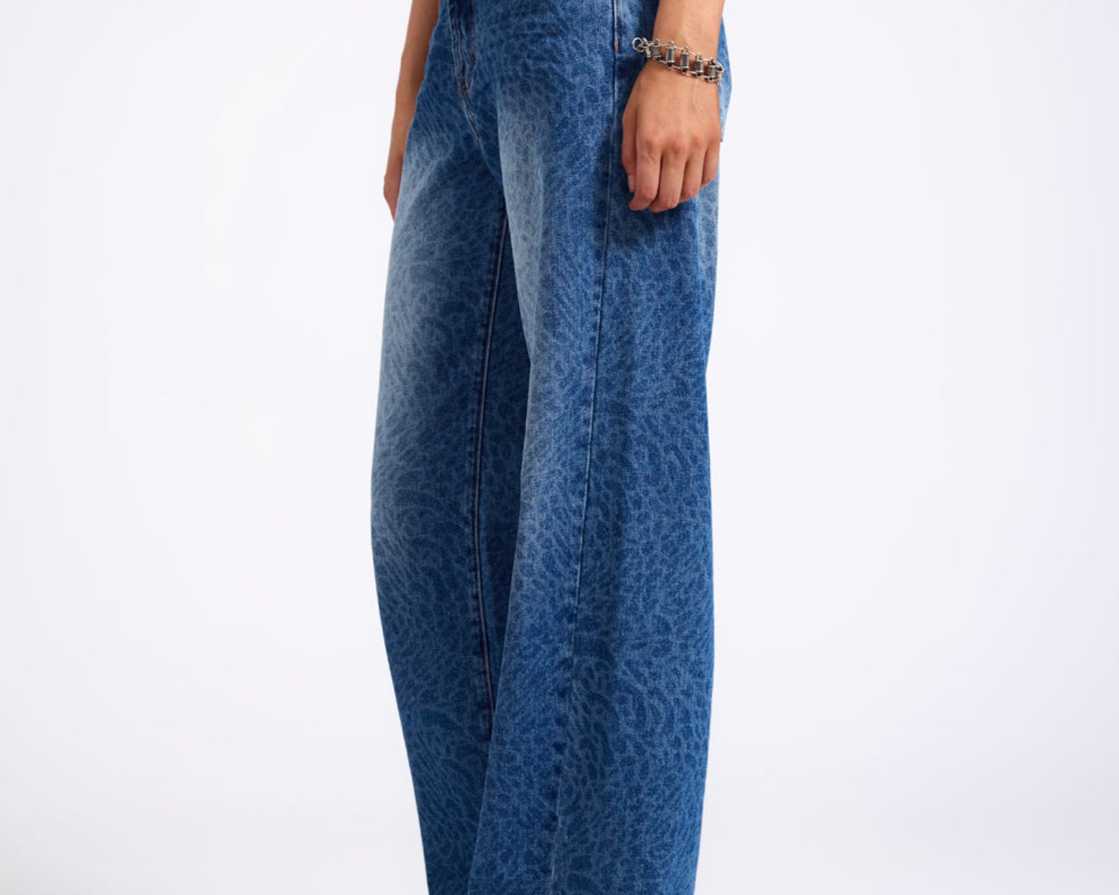 Jackson Mid Waist Wide Leg Denim Jeans - Blue Animal