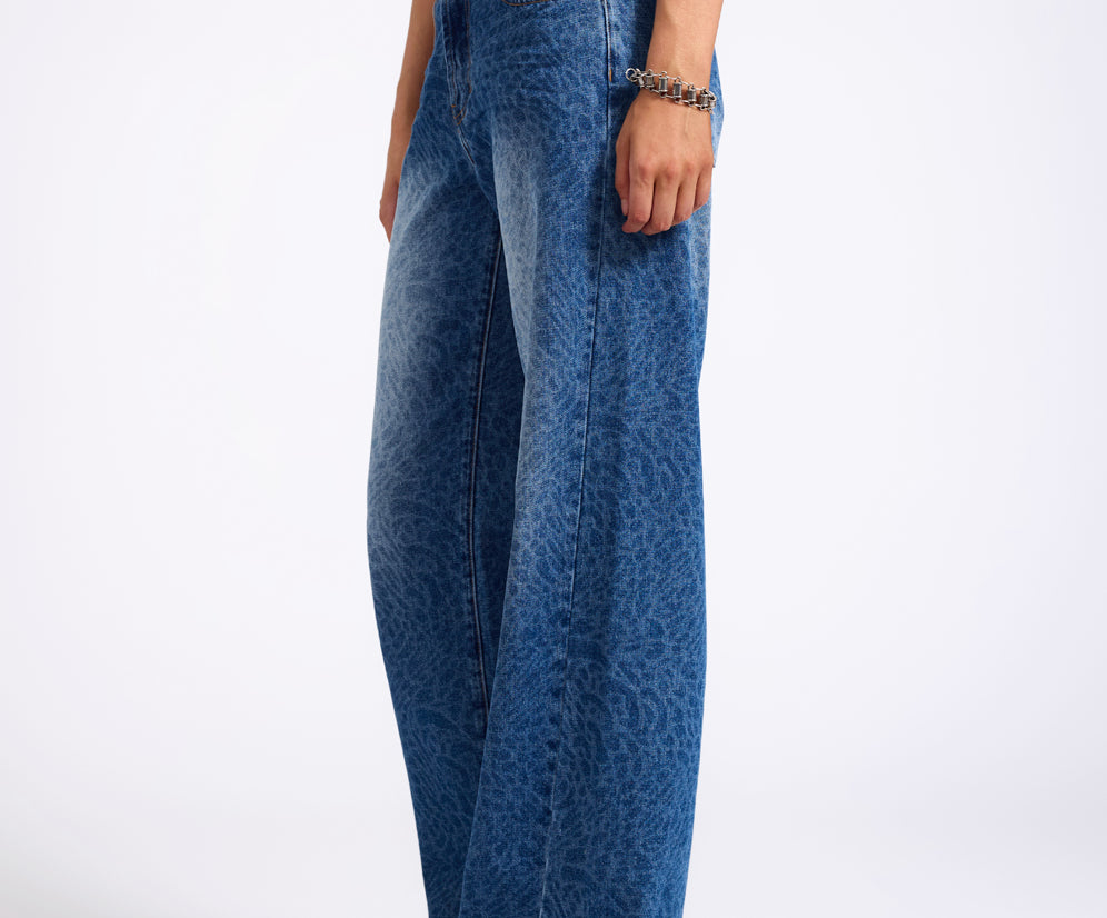 Jackson Mid Waist Wide Leg Denim Jeans - Blue Animal