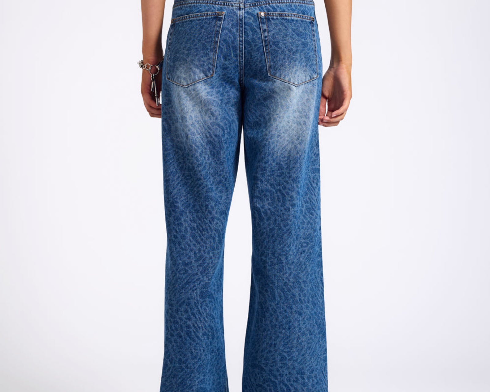 Jackson Mid Waist Wide Leg Denim Jeans - Blue Animal