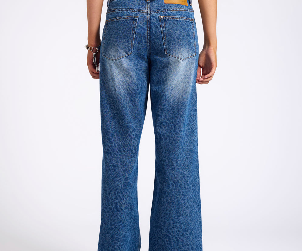 Jackson Mid Waist Wide Leg Denim Jeans - Blue Animal