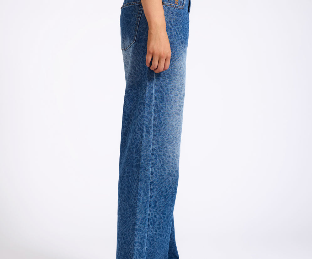 Jackson Mid Waist Wide Leg Denim Jeans - Blue Animal