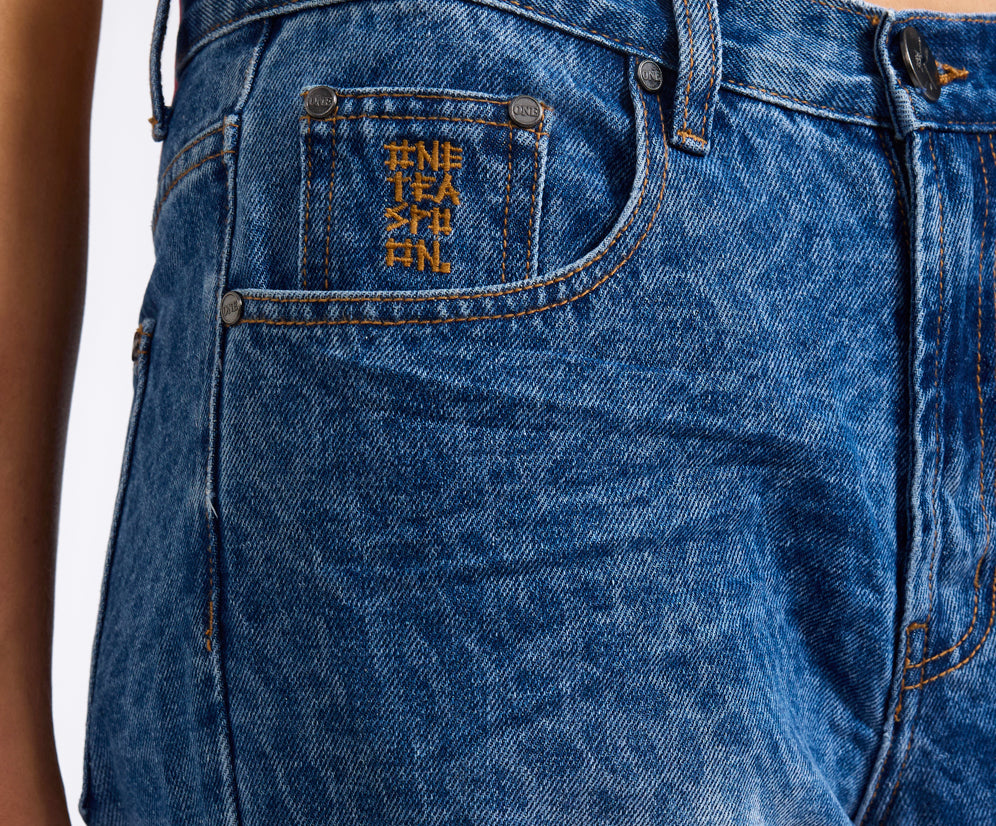 Jackson Mid Waist Wide Leg Denim Jeans - Blue Animal