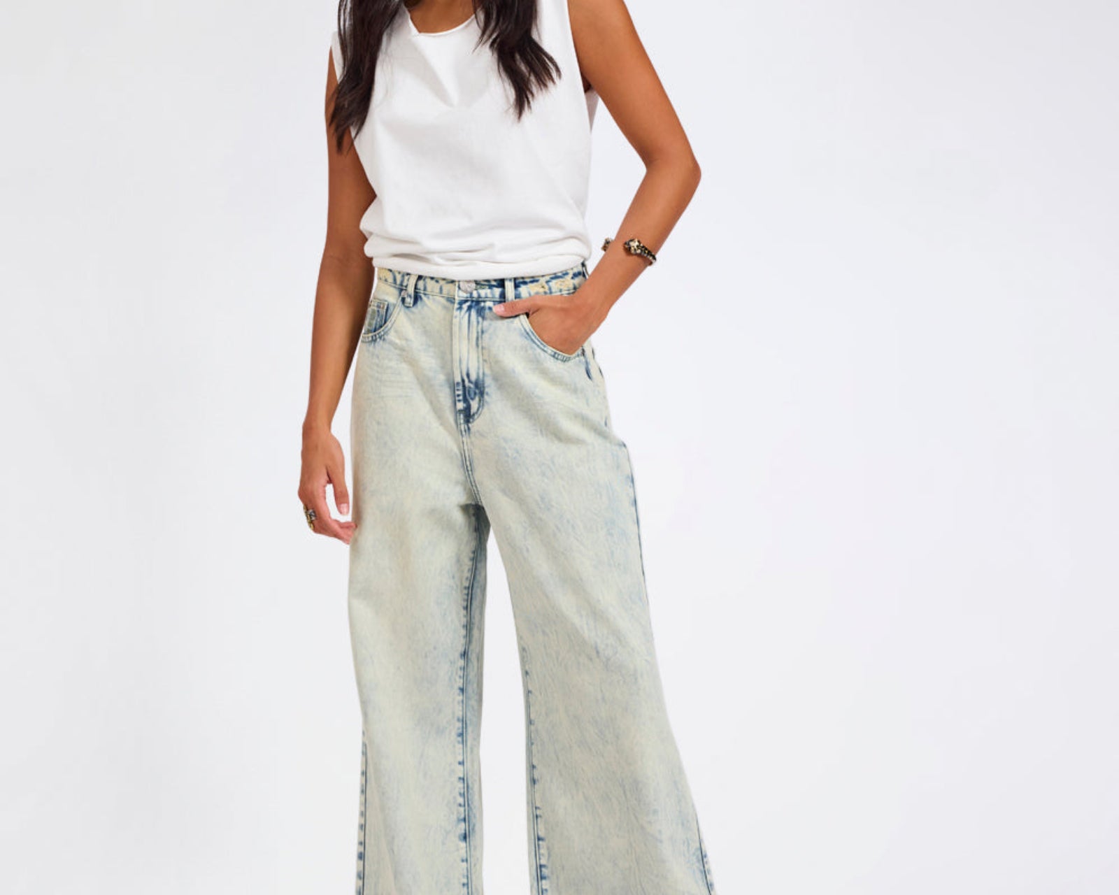 Love Machines Mid Waist Super Wide Leg Denim Jeans - Ambrosia Blue