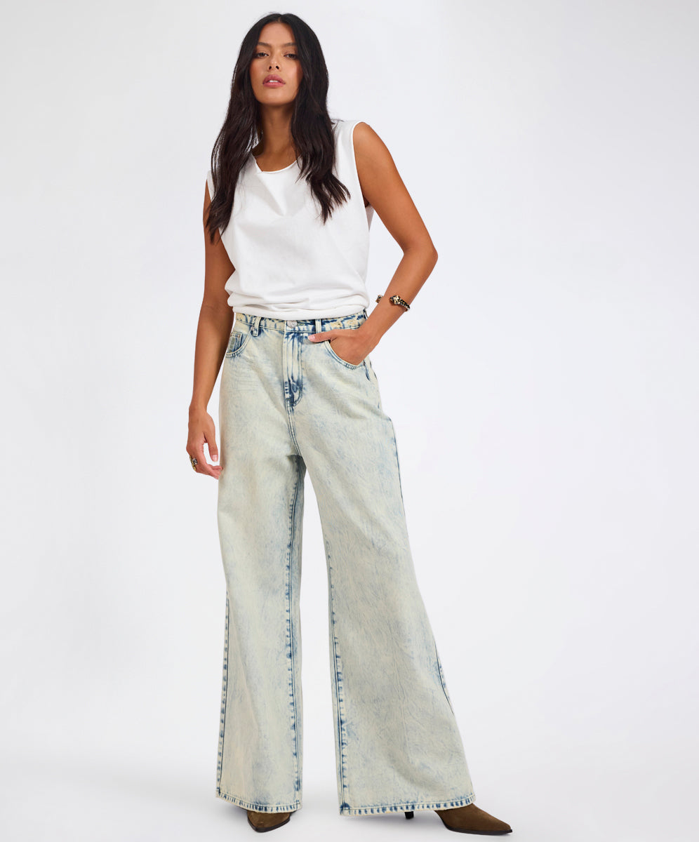  Love Machines Mid Waist Super Wide Leg Denim Jeans - Ambrosia Blue