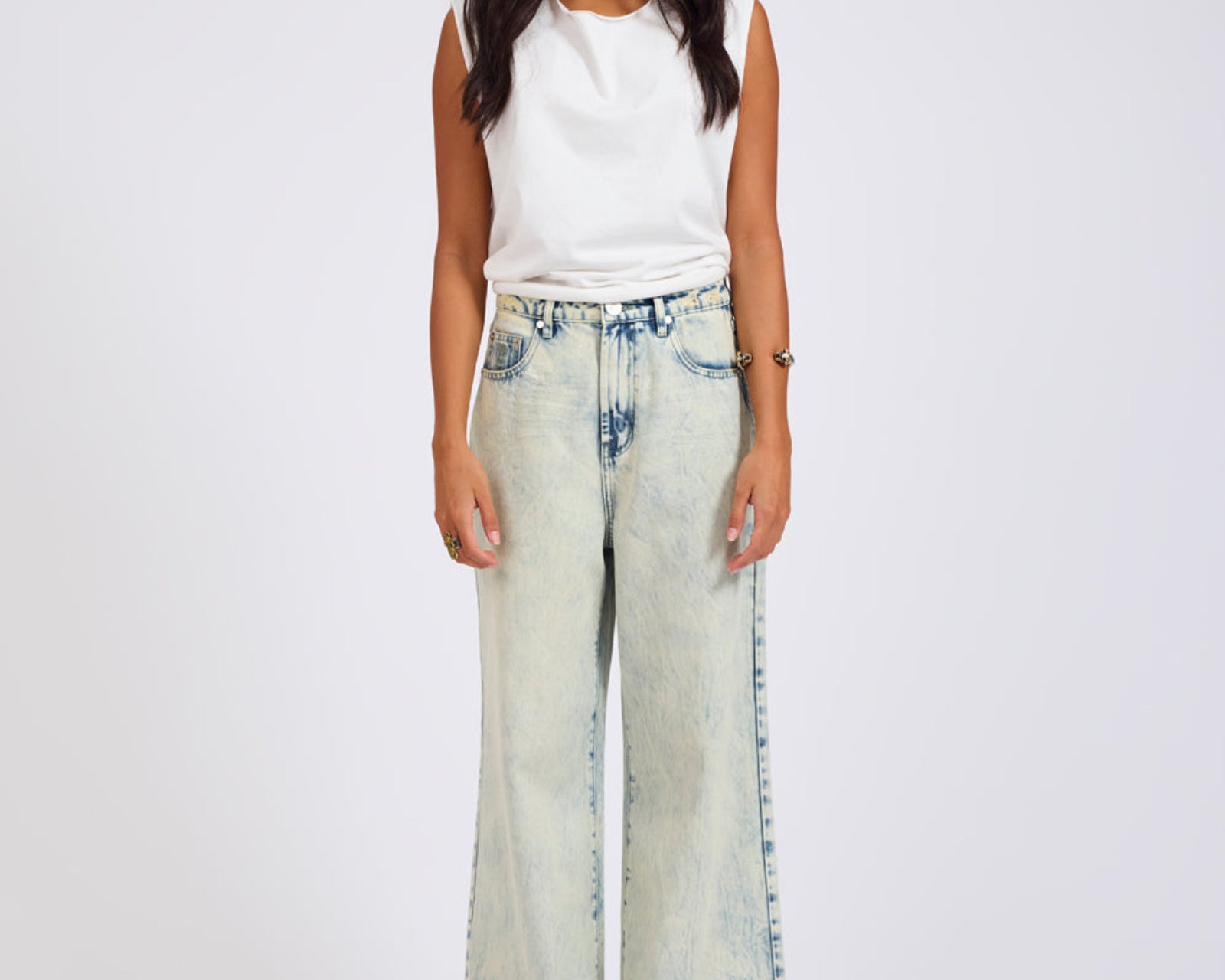 Love Machines Mid Waist Super Wide Leg Denim Jeans - Ambrosia Blue