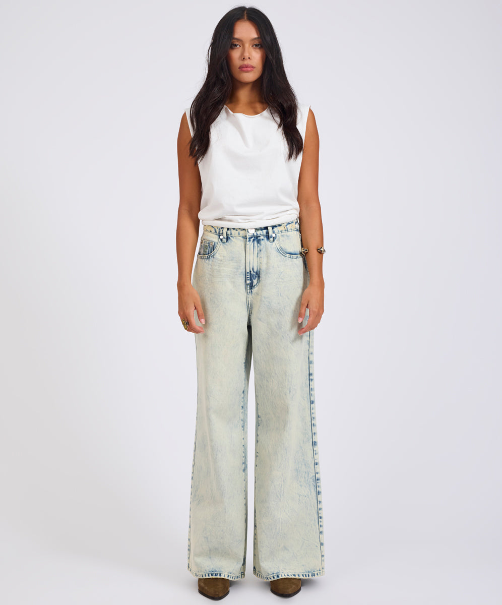  Love Machines Mid Waist Super Wide Leg Denim Jeans - Ambrosia Blue