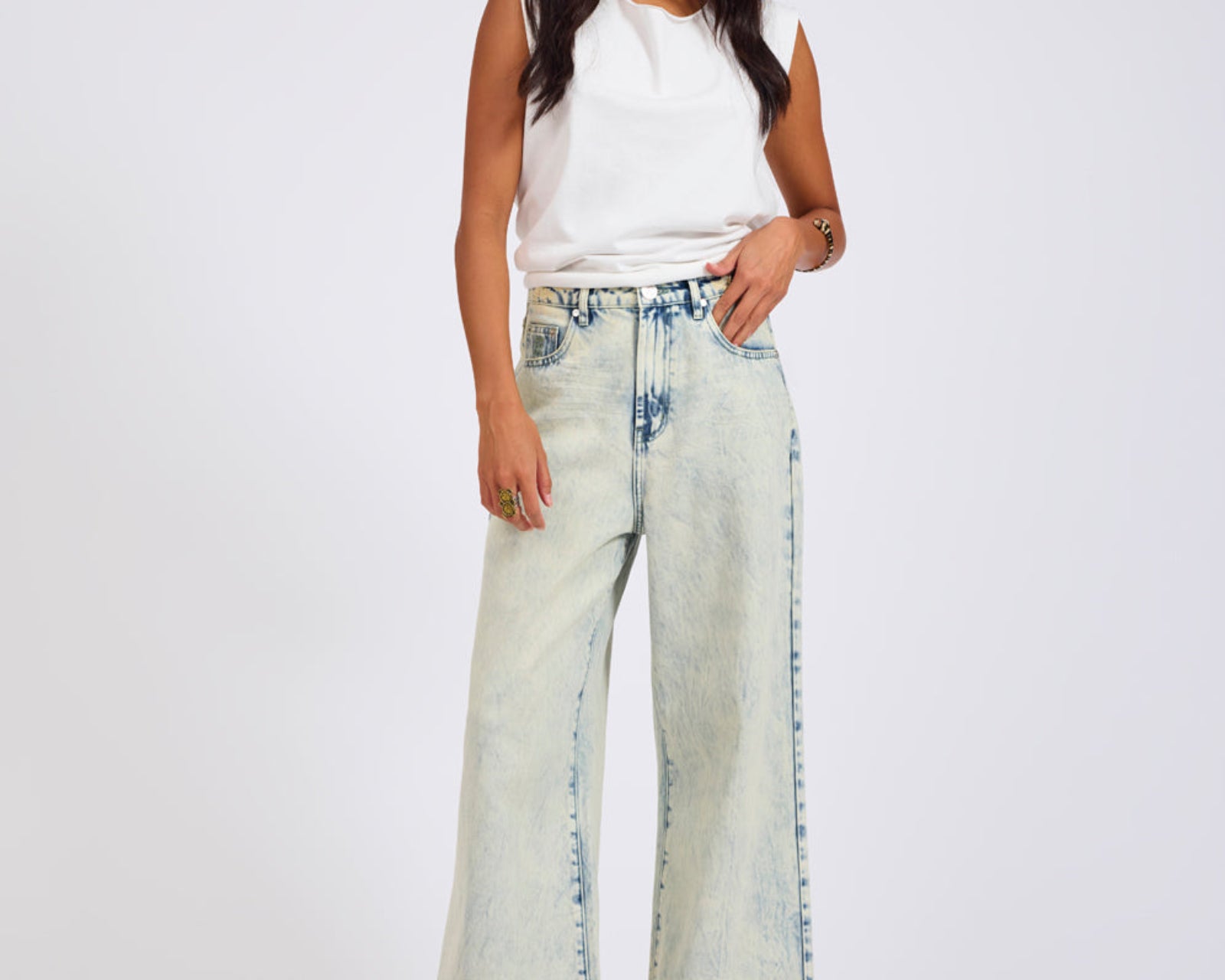 Love Machines Mid Waist Super Wide Leg Denim Jeans - Ambrosia Blue