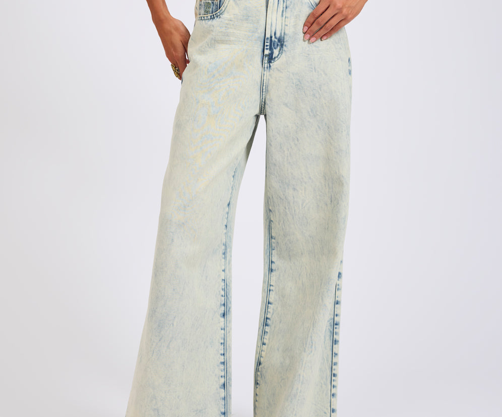 Love Machines Mid Waist Super Wide Leg Denim Jeans - Ambrosia Blue