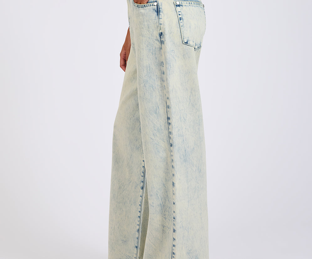 Love Machines Mid Waist Super Wide Leg Denim Jeans - Ambrosia Blue