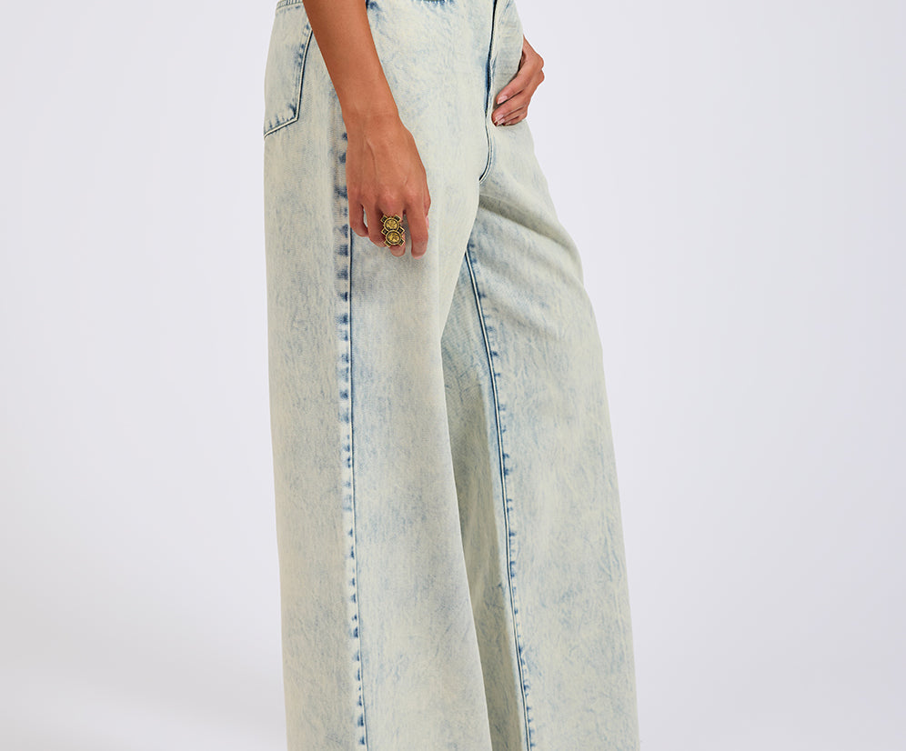 Love Machines Mid Waist Super Wide Leg Denim Jeans - Ambrosia Blue